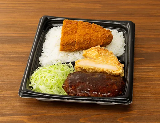 合わせすぎ！ハンバーグ＆竜田×メンチ弁当