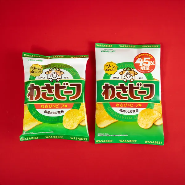 【お値段そのまま　おかわり45％増量作戦】山芳製菓　増量　ポテトチップス　わさビーフ