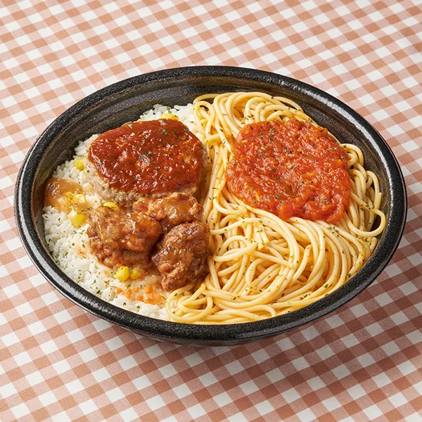 てんこ盛！トマトパスタ&ハンバーグ・唐揚弁当